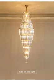 Kronleuchter Moderne LED-Luxus-Kristalltreppe Kronleuchter Beleuchtung Dekor Große klassische Cristal El Wohnzimmer Spirale lange Pendelleuchte