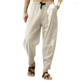 Pantaloni da uomo stile cinese tradizionale retrò da uomo in lino cargo casual pantaloni larghi a gamba larga Zen Wushu pantaloni etnici Tang