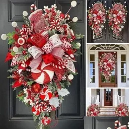 Christmas Decorations Christmas Decorations Wreath Garland Upside Down Hanging Ornaments Front Door Wall Candy Cane Decoration Drop De Dhf9A