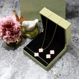 Cleef Fashion Brand Single Flower Agate Gold Clover Naszyjka Bransoletka Zestaw 4/cztery projektanta biżuteria damska