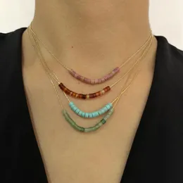 Pendant Necklaces Peri'sbox Bohemian Stainless Steel Gold Plated Thin Chain Multicolor Stone Tube Beaded Choker Necklace Women's Layering