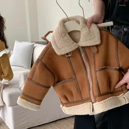 Vestes en peluche pour enfants, vêtements d'hiver pour filles coréennes, costume de moto intégré en fourrure à la mode, 2023