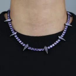 Collana Hip Hop da uomo ghiacciata con pavé di zirconi cubici neri in pietra con ciondoli a punta gioielli placcati oro nero all'ingrosso catena da tennis Cz