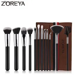 Makeup Brushes ZOREYA Brand 12pcs Black High Quality Makeup Brush Set Foundation Powder Blending Shadow Bend Eye Liner Base Cosmetic Brushes Q231110