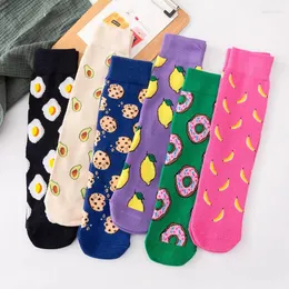 Women Socks Funny Cute Cartoon Banana Avocado Lemon Egg Cookie Donuts Happy Japanese Harajuku Skateboard Dropship