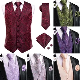 Gilets pour hommes Hi-Tie Rouge Noir Hommes Cravate En Soie Business Paisley Robe Veste Sans Manches 4PC Hanky Cufflink Costume Gilet Designer