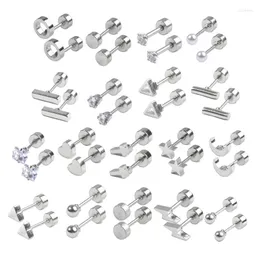 Stud Earrings 18 Pairs Tiny Cartilage Set Triangle Moon Star Heart Disc Ball Flat Back Stainless Steel