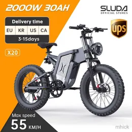 Bike Pedals SLUDA X20 Electric Bicycle Mountain Moped 20 Inch Fat Tire 2000W 30AH Men's Road EBike Snow Electric Bike For Adults M230411