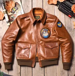 Mężczyzny skórzany Faux YR Classic A 2 Oil Cowhide Płaszcz Luksusowy A2 Air Force Oryginalna skórzana kurtka Excape Bomber Rider Real Cloth 231110