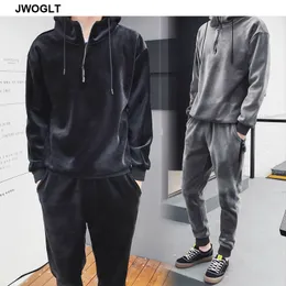 Herren-Trainingsanzüge Herbst-Winter-weicher warmer Herren-Velours-Trainingsanzug Korean Fashion Gold Velvet Trainingsanzug Hoody Hoodies und Jogger-Hosen 2Pieces Outfit 230410