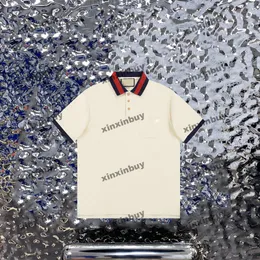 xinxinbuy Herren Designer T-Shirt 23ss Paris Gestrickte Kragentasche Briefstickerei Kurzarm Baumwolle Damen Schwarz Blau Grau XS-2XL