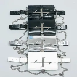 Midjepåsar 2023 Design Kvinnor Mini Packs Silver White Pu Leather Belt med telefonväska handväska Kvinnlig kedja axel