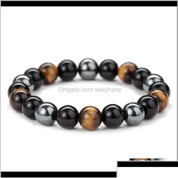 Beaded Strands Bracelets Black Onyx With Natural Hematite Stone Tiger Eye Strand Wrap Buddha Bangles Jew Drop Delivery Jewelry Dh1Wk