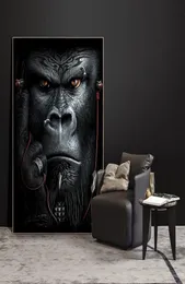 類人猿モンキーゴリラ音楽動物を聴くキャンバス絵画抽象的な壁アートポスタープリントリビングルームの家の装飾4776495
