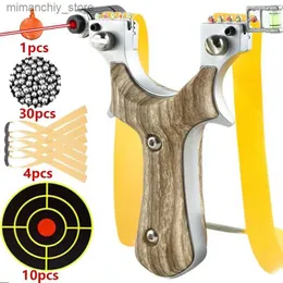 Estilingues de caça Metal Laser Aiming Slingshot Caça ao ar livre e jogo de competição de tiro Comfortab Grip Flat Rubber Band Target Paper Set Q231110