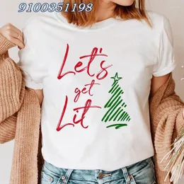 Damen-T-Shirts 2023 Damen-T-Shirt Modejahr Urlaub Top Happy Merry Christmas Cartoon Graphic Print Kleidung Female Tee T-Shirt