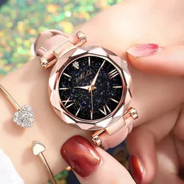 Kvinnors klockor Kvinnor Titta på Rhinestone Romantic Starry Sky Wristwatch Fashion Dams Leather Watch Clock för Women Relogio Feminino Montre Femme 231109