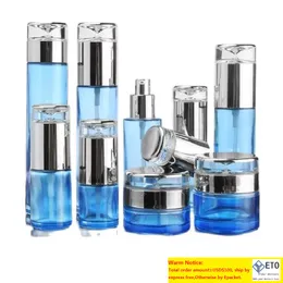 Storage Bottles Jars Perfume Mist Spray Blue Glass Cream Jar Silver Drop Cap Oil Serum Refillable Emulsion Lotion Pump Bot