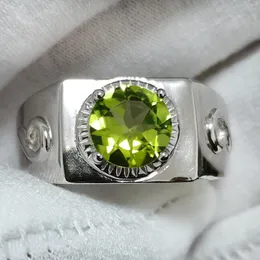 Klusterringar 8mm naturlig grön peridot ring för män tungt band augusti skylt födelse sten smycken r512gpn