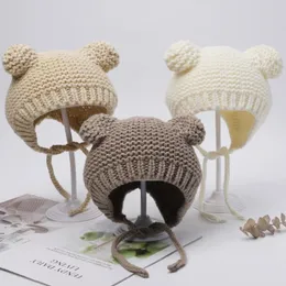 Hair Accessories Solid Baby Winter Hats For Girls With Bear Ears Knitting Caps Infant Girl Toddler's Bands Children's Items