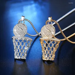 Hänge halsband Hip Hop Basketball Inter i ramhalsband för män guldfärg rostfritt stål sport rock smycken manlig gåva par