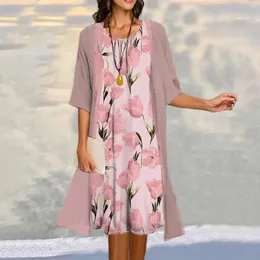 Work Dresses Floral Tulip Dress With Cardigan Womern Summer Two-piece Set Dressy Wedding Guest Long Sleeve Elegant Boho Beach Sundress