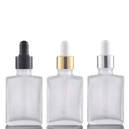 30ml Perfume Bottle Black Matte White Frosted Flat Square Essential Oil Dropper Glass Bottle Rectangle Gold DROPPER Lids