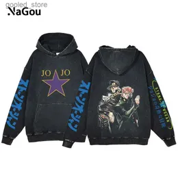 Felpe con cappuccio da uomo Felpe Anime Jojo Bizarre Adventure Felpe con cappuccio da uomo Felpa con cappuccio Harajuku Inverno Vintage Hip Hop Pullover lavato Streetwear Oversize Q231110