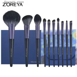 Makeup Brushes Zoreya 10st Starry Night Makeup Borstes Set Eye Shadow Powder Foundation Brush For Makeup Bästa blandning Concealer Cosmetic Tool Q231110