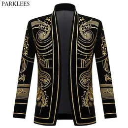 Men's Suits Blazers Luxury Baroque Gold Floral Embroidery Blazer Jacket Men Shawl Lapel Velvet Cardigan Blazers Men Wedding Party Prom Costume Homme 231109