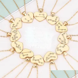 Ожерелья с подвесками в форме сердца, модное ожерелье со знаками зодиака, подвески в виде созвездий для женщин и мужчин, ювелирные изделия из цепочки на ключицу Dhgarden Dhjkh