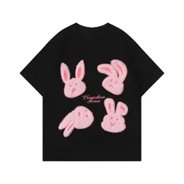 Summer Men's T-shirts Y2K Streetwear Cute Rabbit Embroidery Graphic T-Shirt Fashion Loose Male Top Tee Shirt Harajuku Casual Clothes