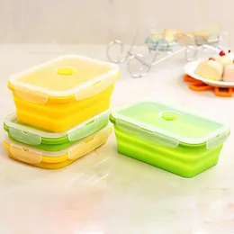 Servis uppsättningar 750 ml Silikon Compappible Portable Box Bowl Bento Boxes Folding Storage Container Lunchbox för utomhusresor