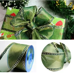 Opakowanie na prezent 6m x 25 jardów przewodowa Edge Organza Green Ribbon na Boże Narodzenie Dekoracja 19 231109