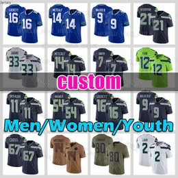 Camisa de futebol DK Metcalf Bobby Wagner 9 Kenneth Walker III Seattles Jake Bobo Jaxon Smith-Njigba Tyler Lockett Seahawks Tariq Woollen Julian Love Marshawn Lynch Riq