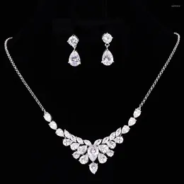 Collana Orecchini Set Arrivo Fiore Cubic Zirconia Gioielli Per La Sposa Matrimonio Moglie Regalo CZL-6176