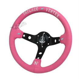 330MM Universal Girly Pink Racing Steering Wheel JDM Deep Corn Sport Game Leather VERTEX Steering Wheel