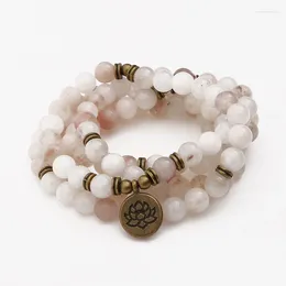 Strand na moda feminina natural donglin pedra pulseira 108 mala contas colar pingente de lótus chakra yoga oração atacado