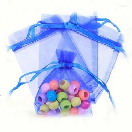 Bolsas de jóias 15/20cm 50pcs sacos de presente azul para jóias/casamento/natal/aniversário saco de fio com alça cordão embalagem organza