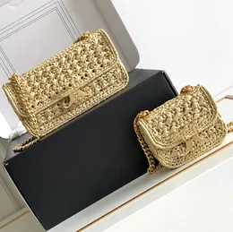 Chain Straw Bag Summer Lipstick Bag Beach Bags Designer Bag Hand Weave Mini Shoulder Bags Underarm Bag Luxury Bag Top Mirror Quality Flap Purse Natural Plant Material