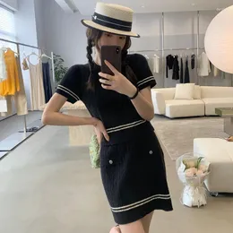Work Dresses Spring Summer Knitted Set Woman 2 Pieces French Style Short Sleeve Pullover Sweater Mini Skirt Sets Two Piece Outfit Elegant