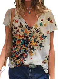 Tshirt feminino 3d Butterfly Impred Womens Tshirt de mangas curtas de tamanho grande camiseta de verão top lose casual top womens vneck Street