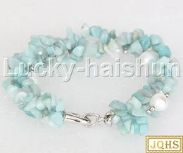 Strand JQHS Natural Baroque Aquamarines Round White Freshwater Pearls Beaded Bracelet 8" J11848