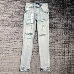 Lila Jeans für Herren, Designer-Jeans, Röhrenjeans, zerrissene Biker-Jeans, schmale gerade Röhrenhose, Stapeljeans, modische Jeans, Herren-Trendmarke, Vintage-Hose, Herren QTQM