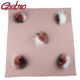 Sciarpe Geebro Born Morbido Caldo Lana Coperta Biancheria da Letto Fasce Avvolgere Regalo di Nascita del Bambino con 15 cm Triplo Colore Vera Pelliccia Pom 231108