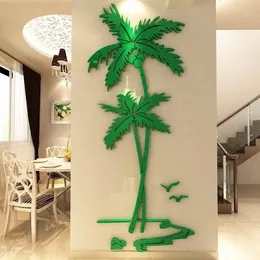Naklejki ścienne Kreatywne kreskówki kokosowe drzewo kokosowe akrylowa tapeta odpowiednia do pokoi dla dzieci restauracje salon sala