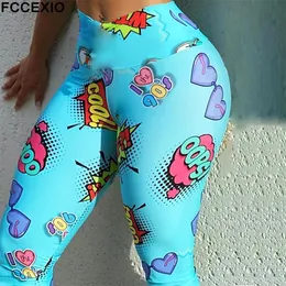 Women's Leggings FCCEXIO Cartoon Print High Waist Leggins Fitness Sexy Women Leggings Tights Running Workout Pants Push Up Gym Leggings 230410