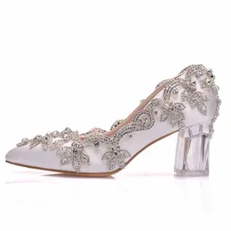 SCARPE CHULLA CHUNKY 7CM Crystal Transparent Wedding Party Pumps Anniversary Performance Dress Dress Shoes