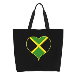 Sacos de compras Jamaica Bandeira Jamaican Coração Mercearia Tote Mulheres Orgulhosas Patrióticas Canvas Shopper Bolsa de Ombro Grande Capacidade Bolsa