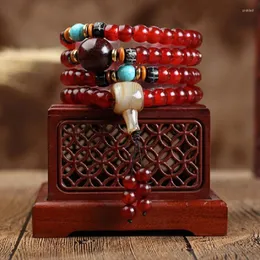 Strand de alta qualidade natural tibete jokhang templo velho chifre ovelha polido barris contas 108 mala cordas mão masculino e feminino pulseira